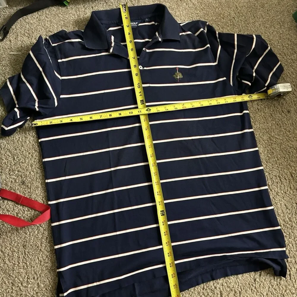 Vintage Polo Ralph Lauren Golf T Shirt Collared Navy Blue Size L Striped Mens